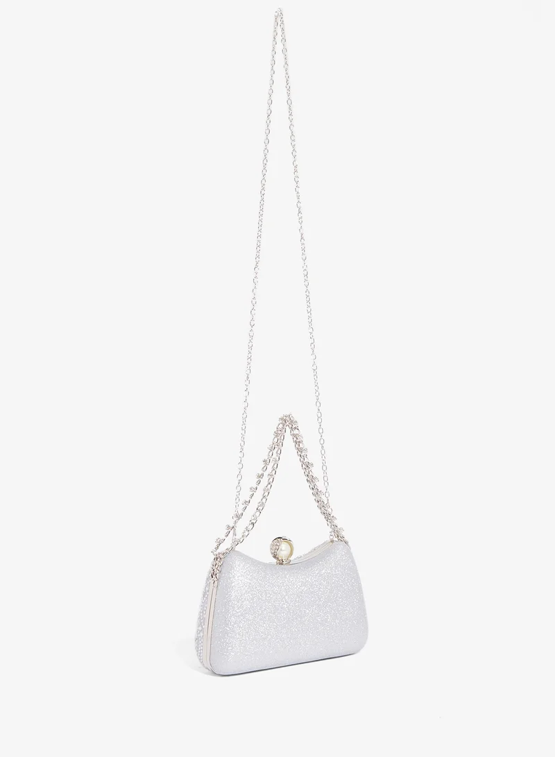 Khizana Silver Rhinestone Embellished Detailed Chain Bag